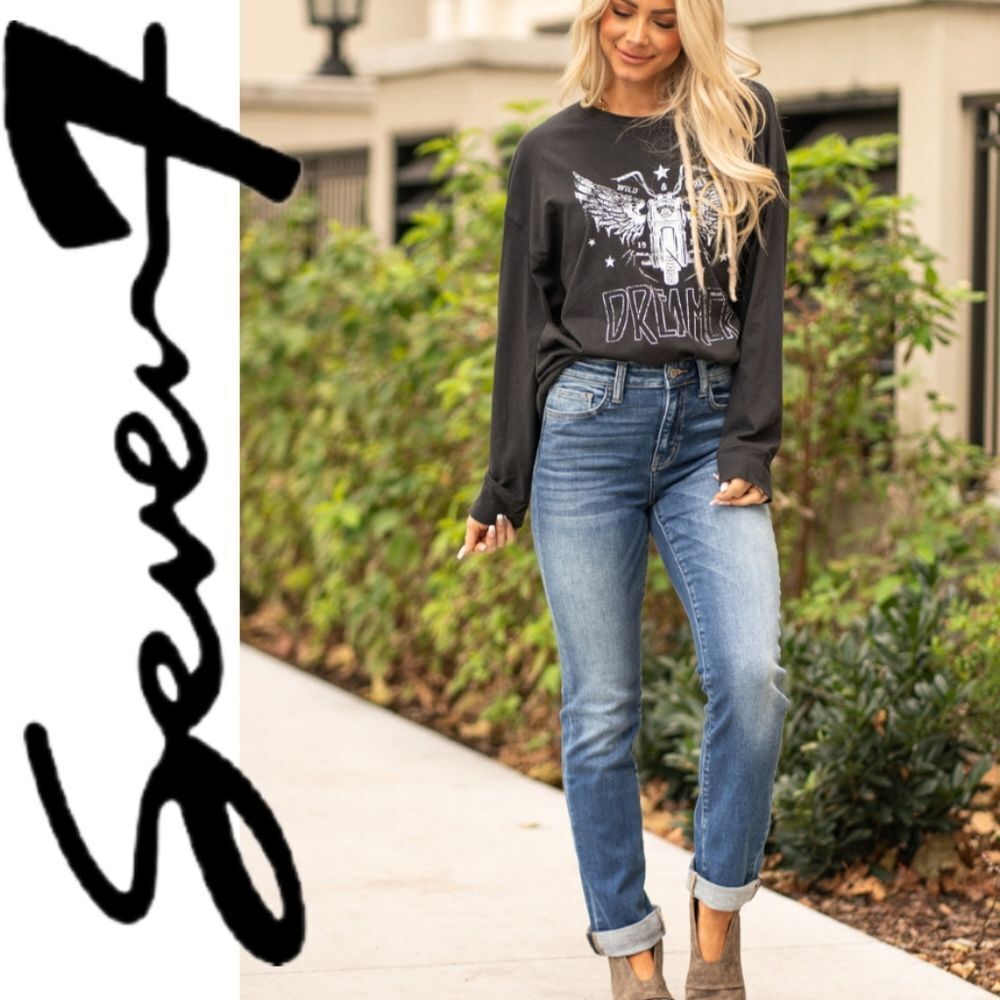 Plus Size! Seven7 Medium Wash Cropped Hem Cuffed Jeans (Stretchy)